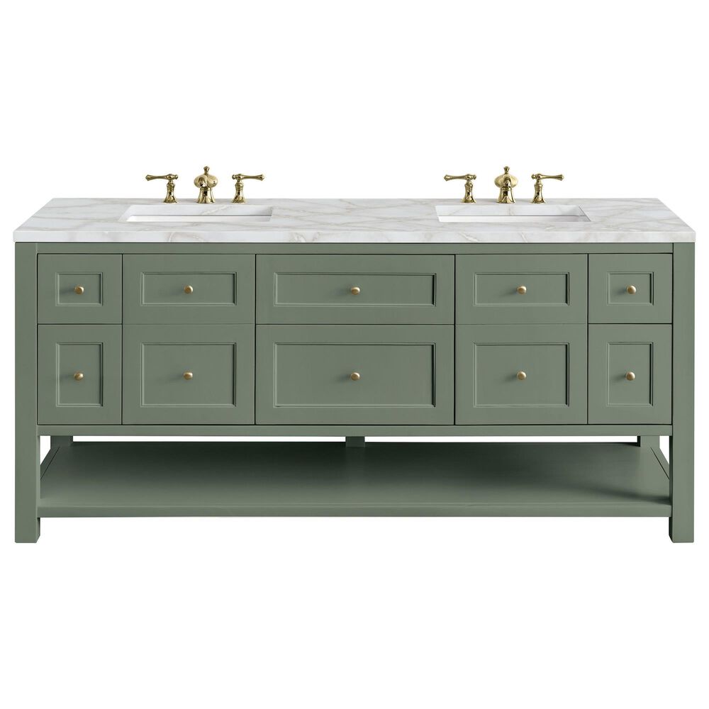 James Martin Vanities Breckenridge 72&quot; Double Bathroom Vanity in Smokey Celadon with 3 cm Victorian Silver Quartz Top and Rectangular Sinks, , large