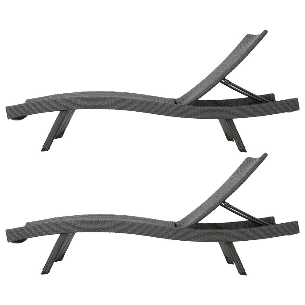 Hearth and Haven Salem PE Wicker Chaise Lounge in Grey &#40;Set of 2&#41;, , large