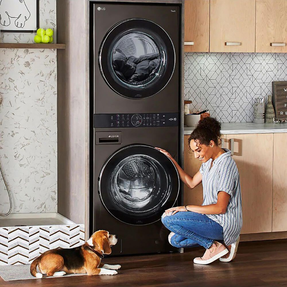 LG WashTower with Center Control 4.5 Cu. Ft. Washer and 7.4 Cu. Ft. Electric Dryer in Black Stainless Steel, , large