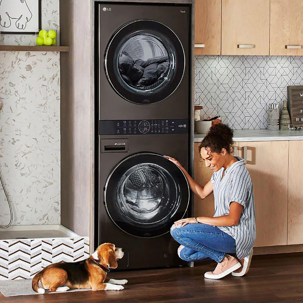 LG WashTower with Center Control 4.5 Cu. Ft. Washer and 7.4 Cu. Ft.  Electric Dryer in Black Stainless Steel