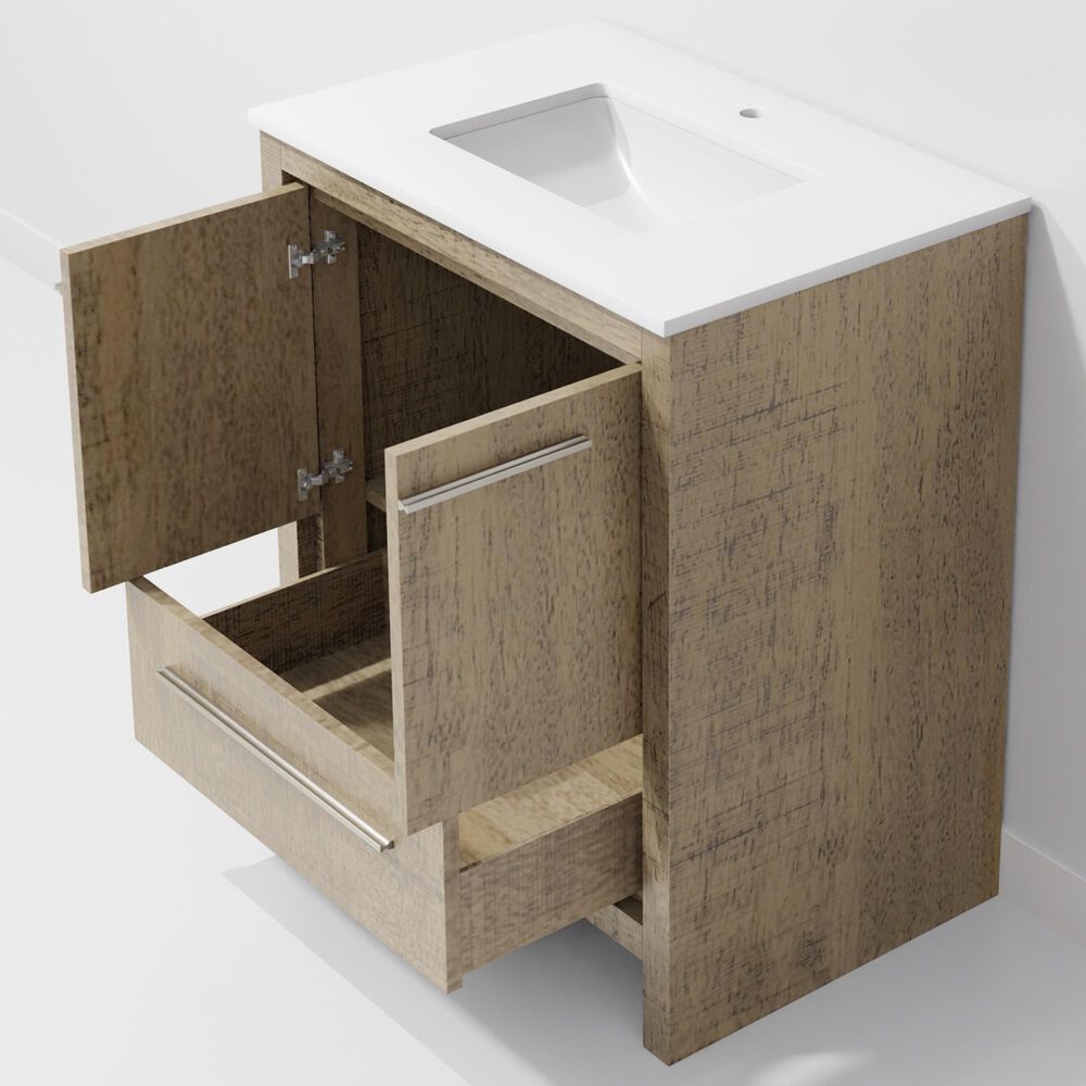 Lexora Home Lafarre 30&quot; Single Bathroom Vanity in Rustic Acacia with 2 cm White Cultured Marble Top and Rectangular Sink, , large