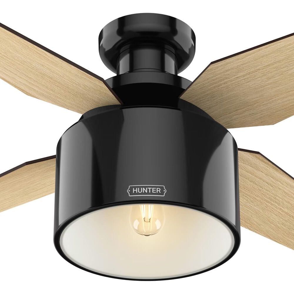 Hunter Cranbrook Low Profile 52&quot; Ceiling Fan with Light in Gloss Black, , large
