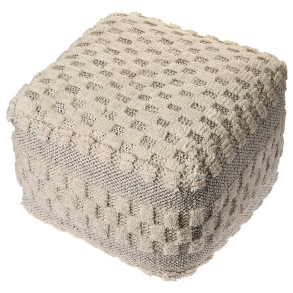 LR Home 18" Square Checkered Pouf in Black and Natural, , large