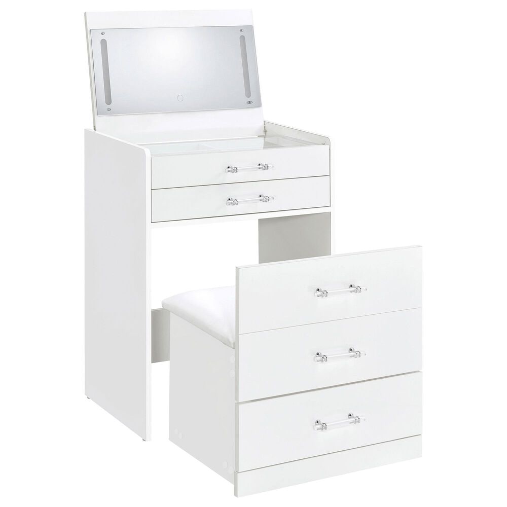 Pacific Landing Danbury 3-Drawer Makeup Vanity Set in White High Gloss, , large