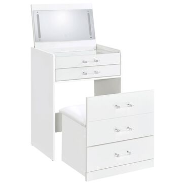 Pacific Landing Danbury 3-Drawer Makeup Vanity Set in White High Gloss, , large