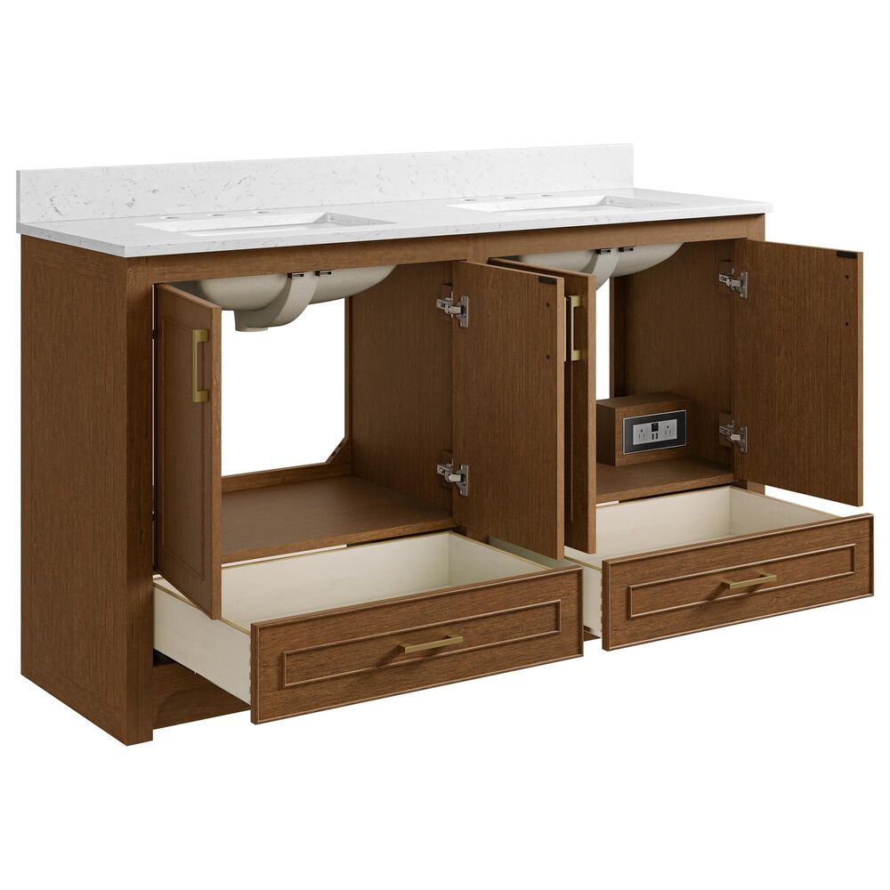 37B Lucerne 60" Double Bathroom Vanity in Dark Maplewood with Marble Top and Backsplash, , large