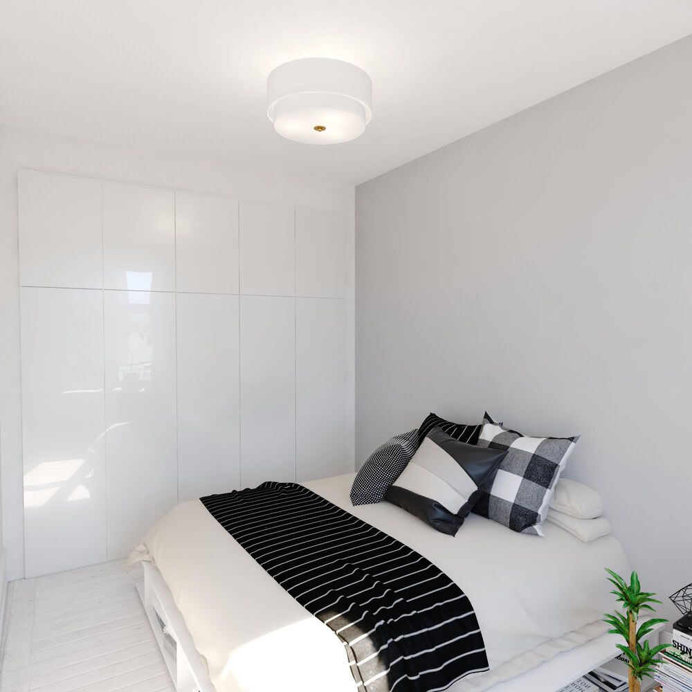 Vaxcel Burnaby 4-Light Semi-Flush Mount with White Linen Shade in Matte Brass, , large