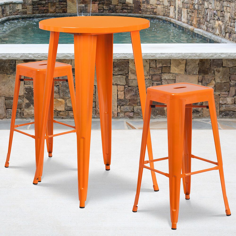 Flash Furniture 3-Piece Metal Bar Table Set in Orange, , large