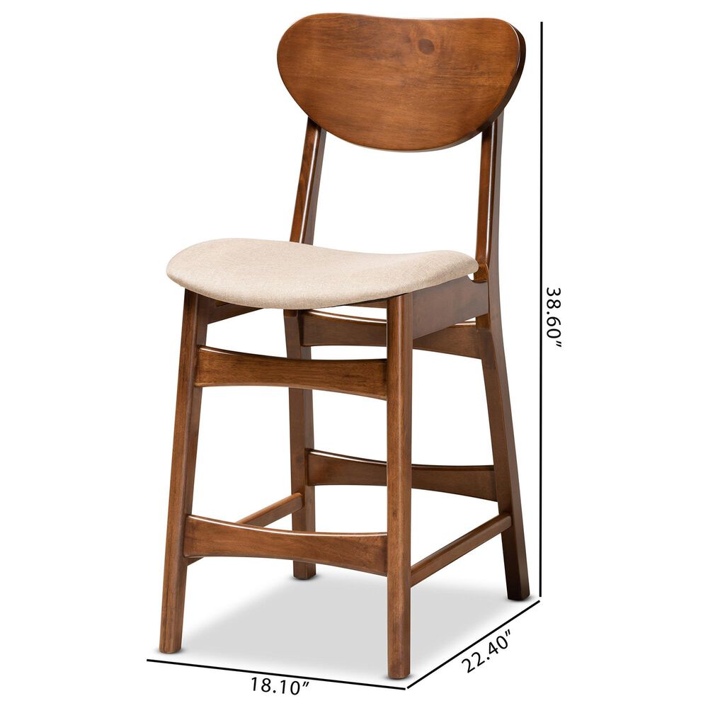 Baxton Studio Katya Counter Stool with Sand Cushion in Walnut Brown (Set of 2), , large