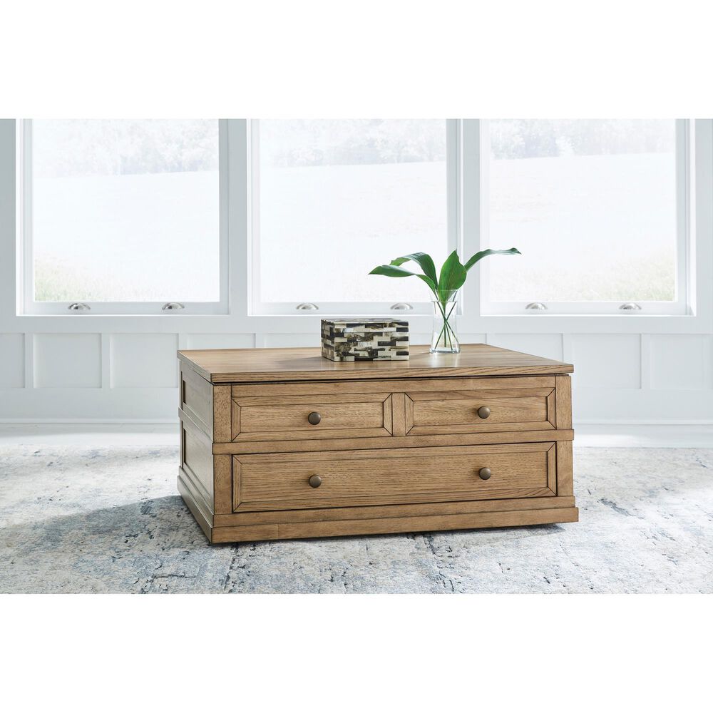 Ashley Sharlance Lift Top Cocktail Table in Light Brown, , large