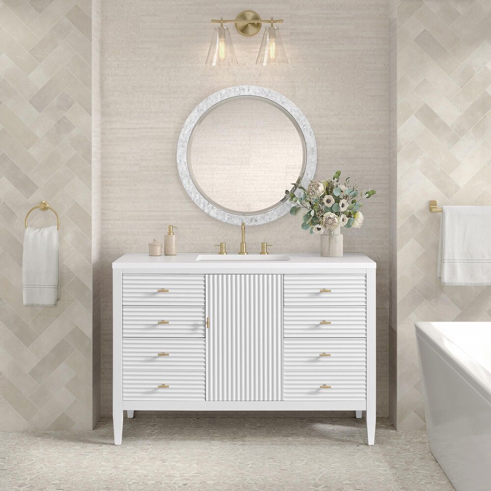 James Martin Vanities Myrrin 48&quot; Vanity in Bright White with 3 cm White Zeus Quartz Top, , large