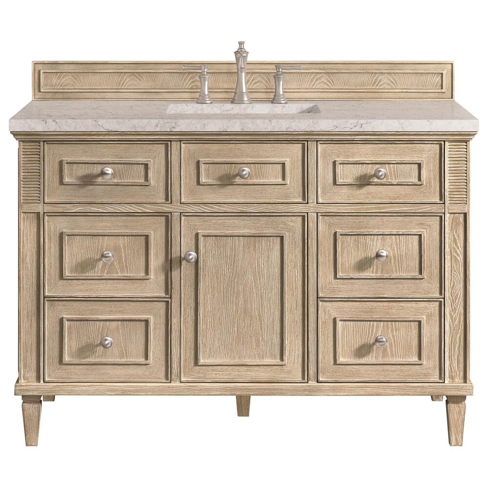 James Martin Vanities Lorelai 48&quot; Single Vanity in Whitewashed Oak with 3 cm Eternal Jasmine Pearl Quartz Top, , large