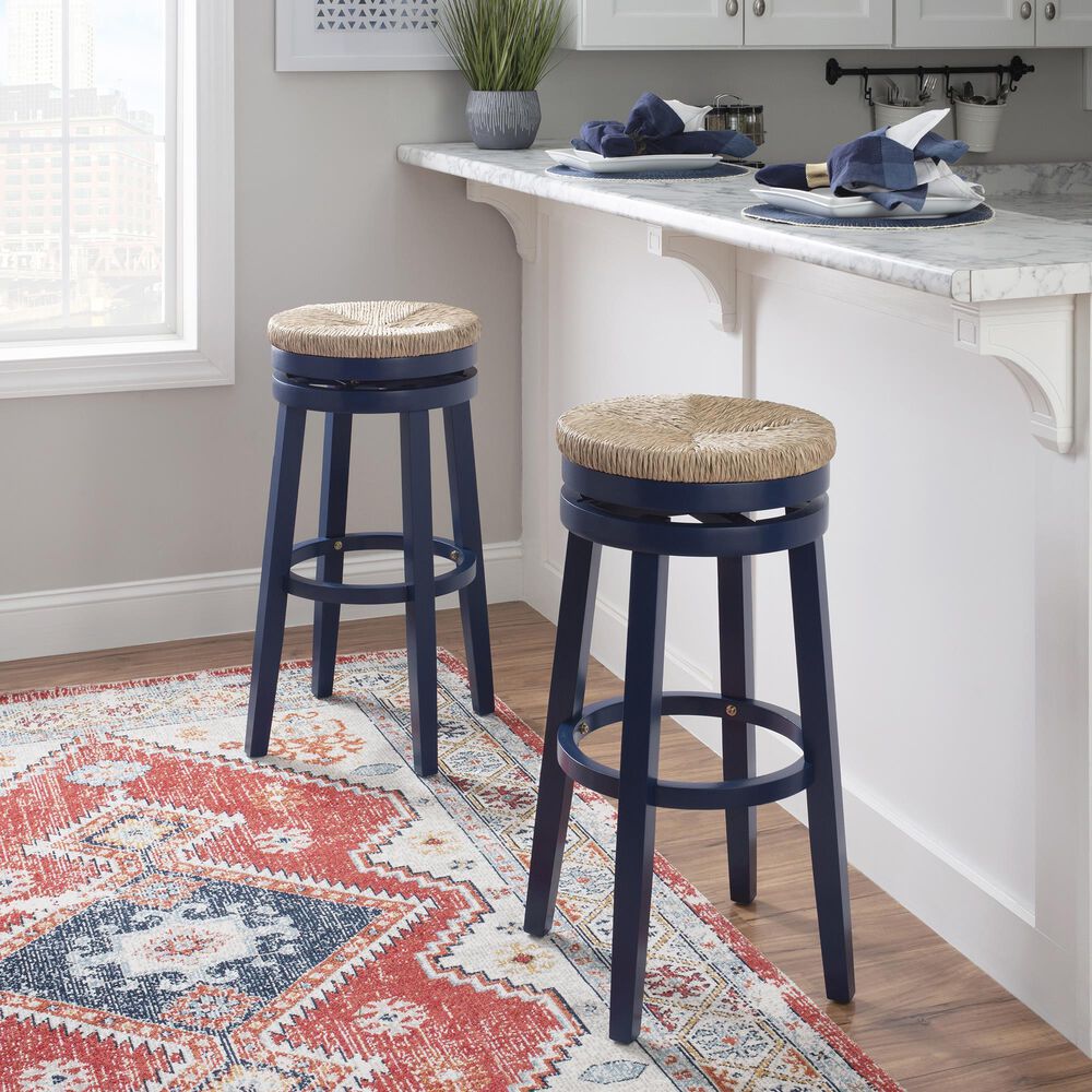 Linon Home Decor Morgan Swivel Bar Stool in Navy Blue, , large