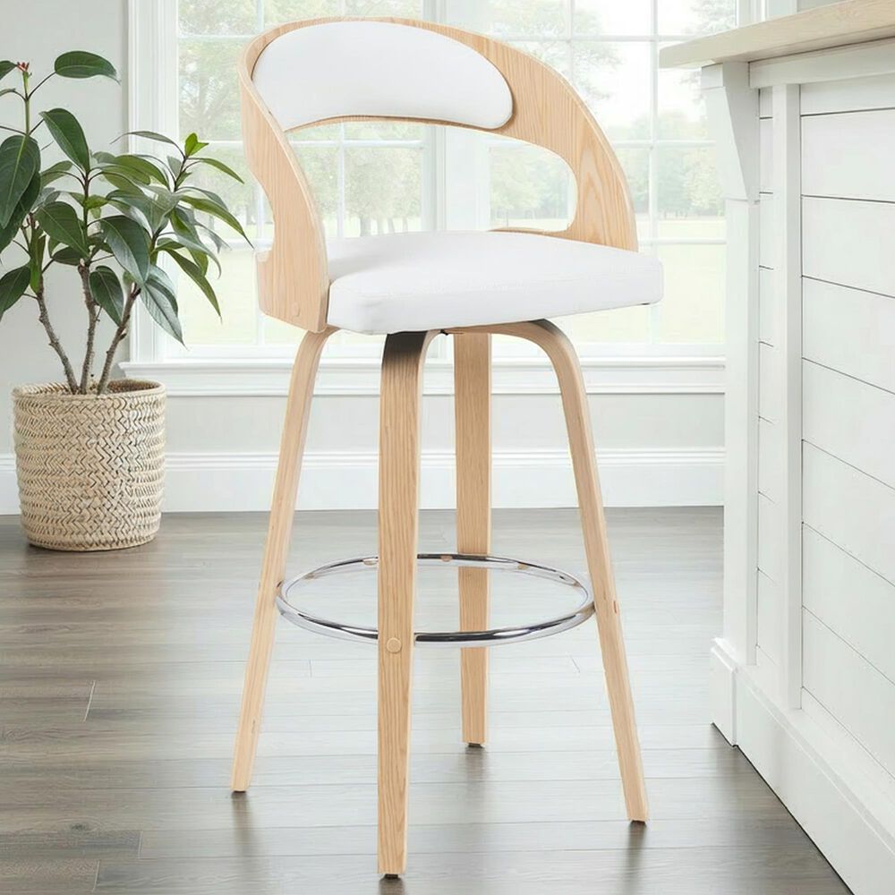 Armen Living Shelly Swivel Bar Height Stool in Oak, , large