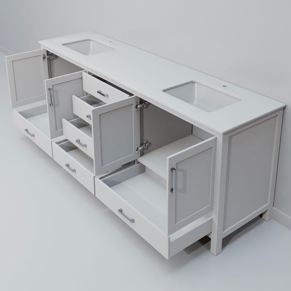 Lexora Home Jacques 80" Double Bathroom Vanity in White with 2 cm White Quartz Top and Rectangular Sinks, , large