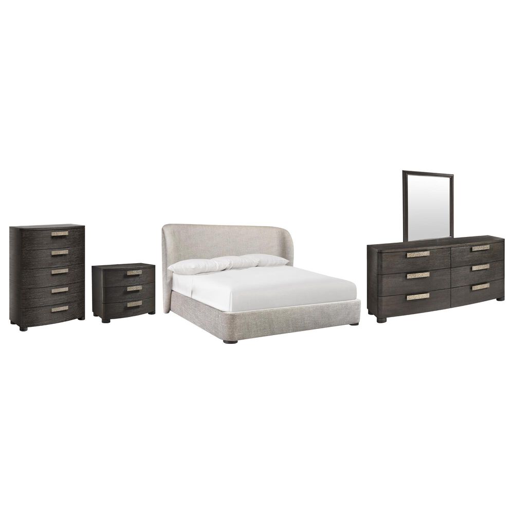 Bernhardt Geneve 5 Piece Queen Upholstered Wingback Bedroom Set in Robor, , large