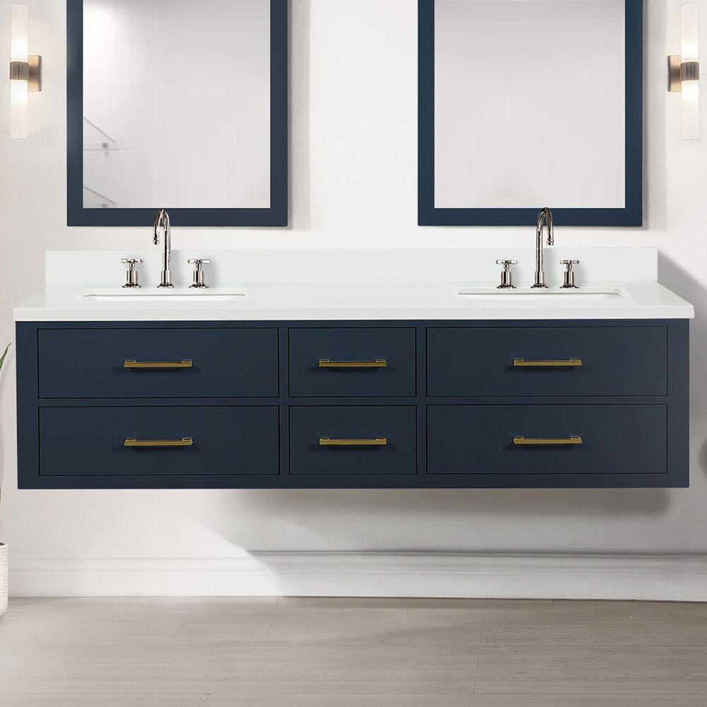 Lexora Home Castor 72&quot; Double Bathroom Vanity in Blue with 2 cm White Cultured Marble Top and Rectangular Sinks, , large