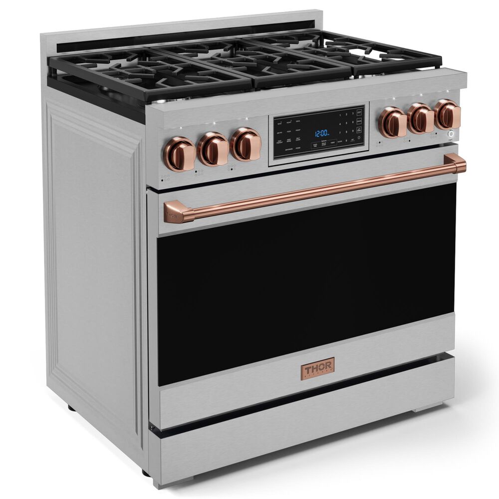THOR KITCHEN Gordon Ramsay 6 Cu. Ft. 36&quot; Professional Natural Gas Range with Rose Gold Handle Kit in Stainless Steel, , large