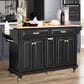 HOMLUX Kitchen Island with Rubber wood Countertop in Black, , large
