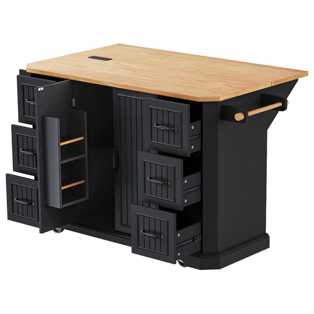 HOMLUX 56" Kitchen Island with Drop Leaf in Black, , large