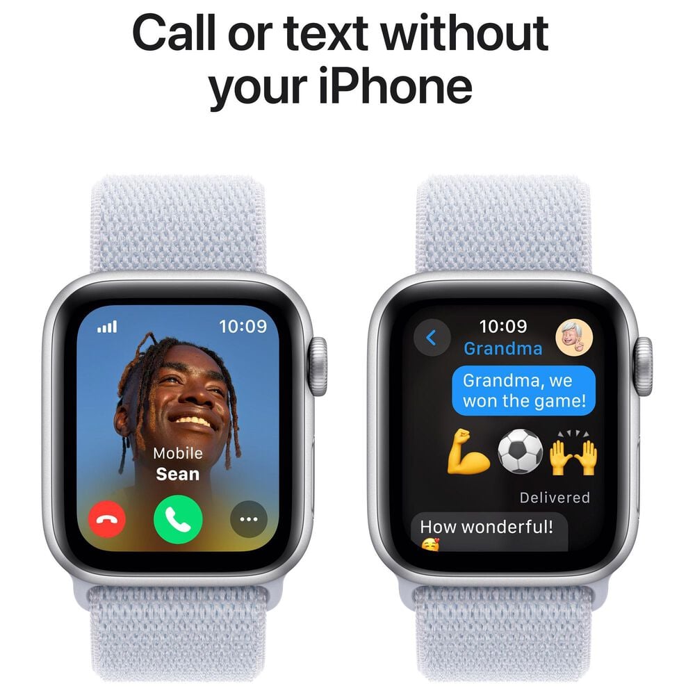 Apple Watch SE GPS + Cellular 40mm Silver Aluminum Case with Blue Cloud Sport Loop, , large