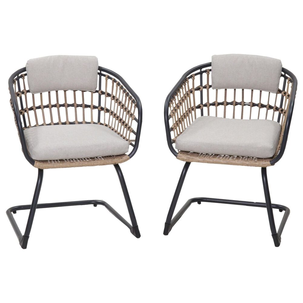 Hearth and Haven Outdoor Wicker Dining Chair with Curved Wraparound Frame in Beige (Set of 2), , large