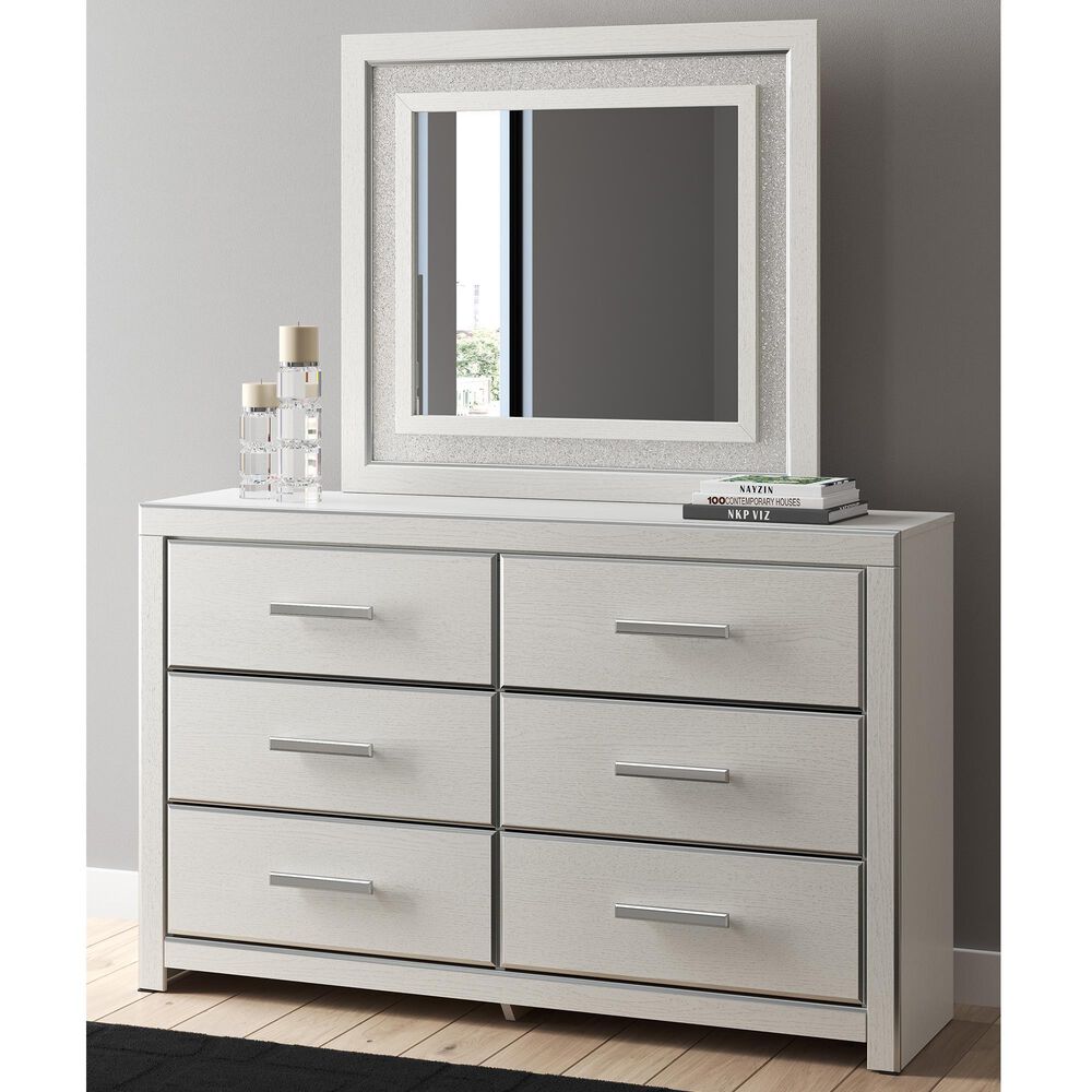 Ashley Zuraleus 6-Drawer Dresser and Mirror in Matte White and Chrome, , large