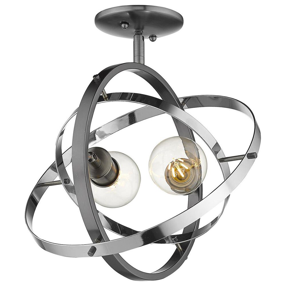 Golden Lighting Atom 2-Light Semi Flush in Black Brushed Steel with Chrome Accent Rings, , large