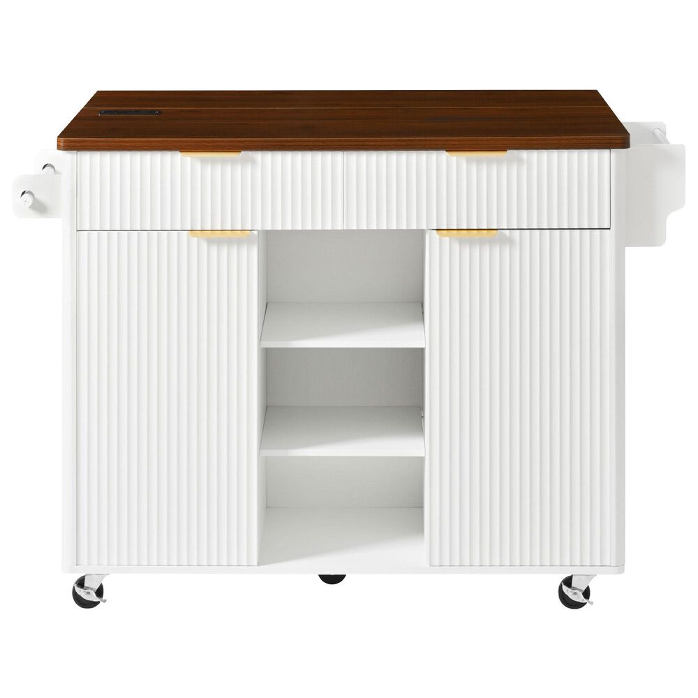 HOMLUX 52" Fluted Kitchen Island with Drop Leaf in White, , large