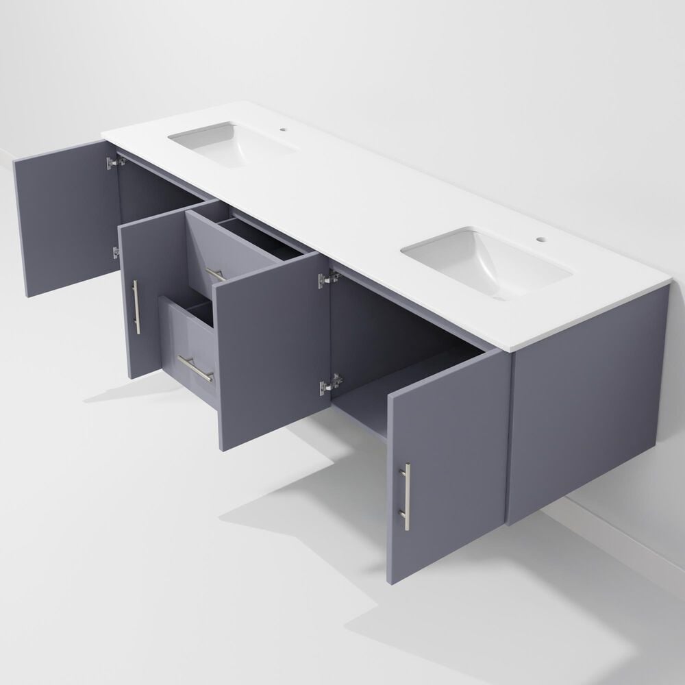 Lexora Home Geneva 72" Double Bathroom Vanity in Dark Grey with 2 cm White Quartz Top and Rectangular Sinks, , large