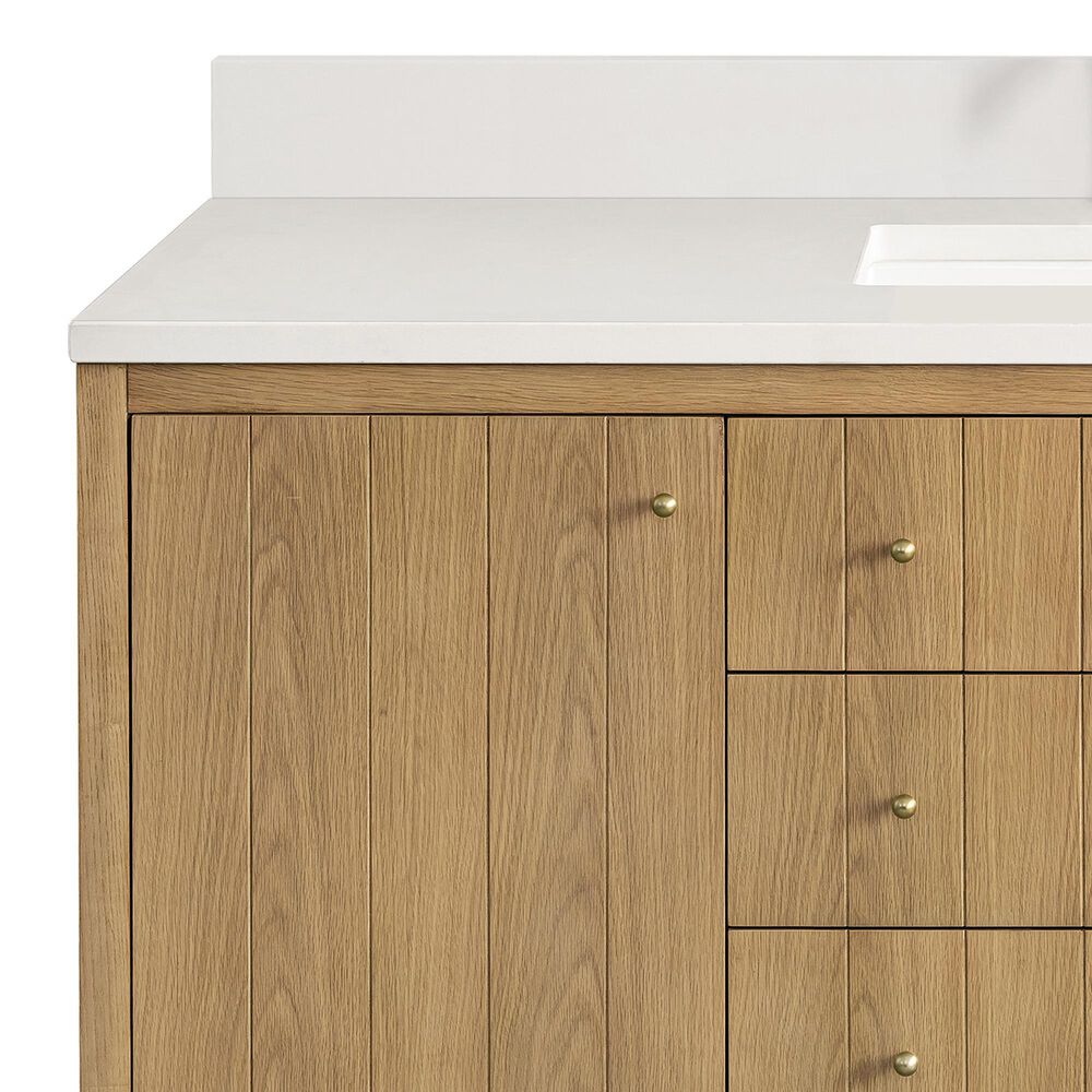 James Martin Vanities Hudson 60" Single Bathroom Vanity in Light Natural Oak with Single Hole 3 cm White Zeus Quartz Top and Rectangular Sink, , large