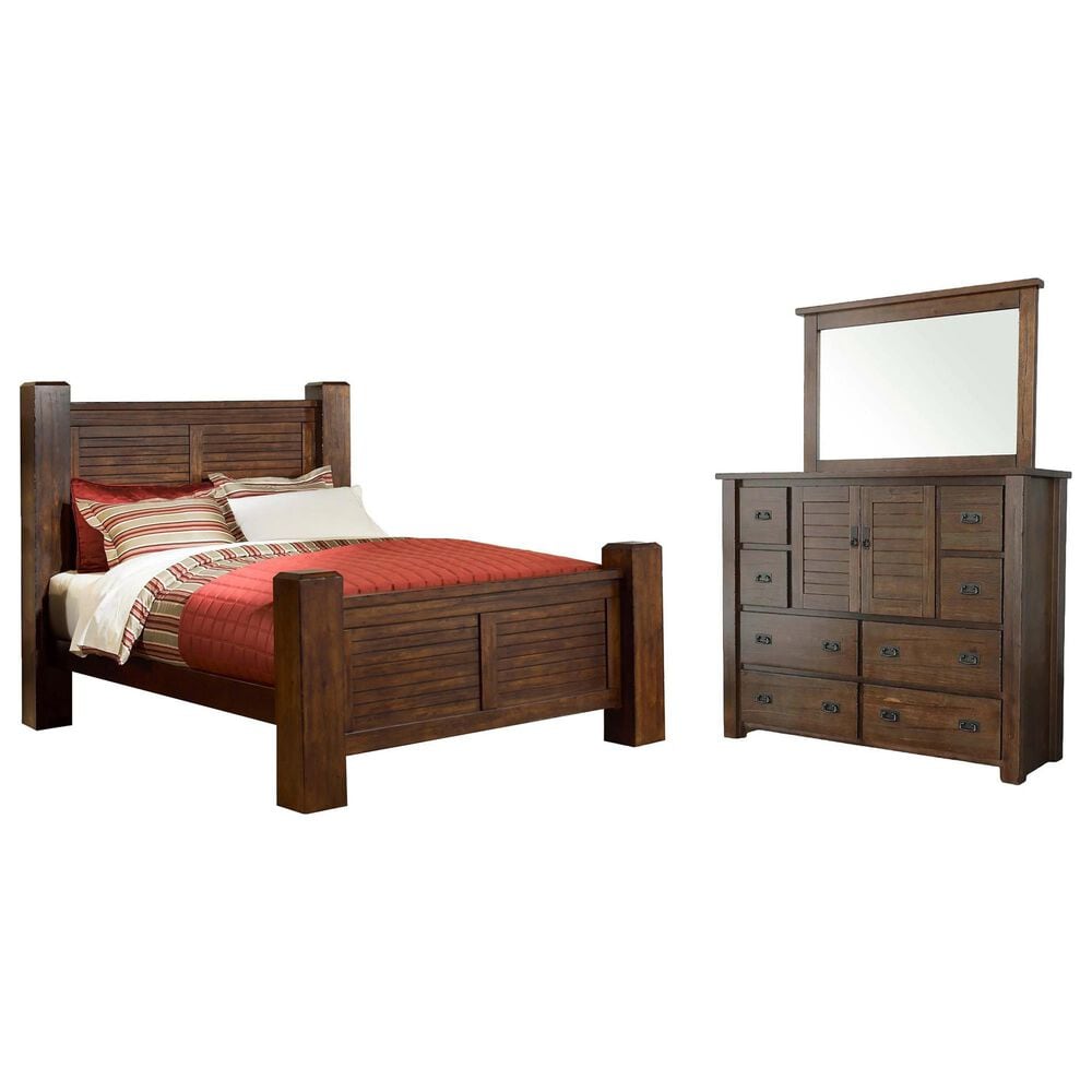 Tiddal Home Trestlewood 3-Piece Queen Poster Bedroom Set in Mesquite Pine, , large
