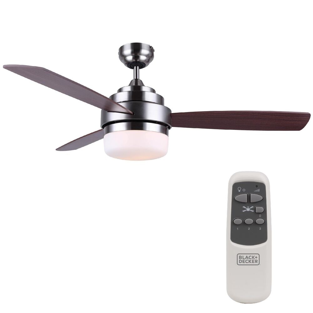 Black+Decker 52&quot; 3-Blade Standard Ceiling Fan with Light and Remote Control in Brushed Nickle and Mahogany, , large