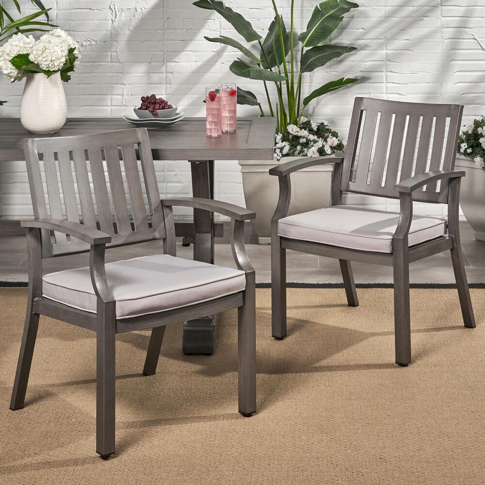 Hearth and Haven Outdoor Aluminum Dining Chair with Cushion in Gray (Set of 2), , large