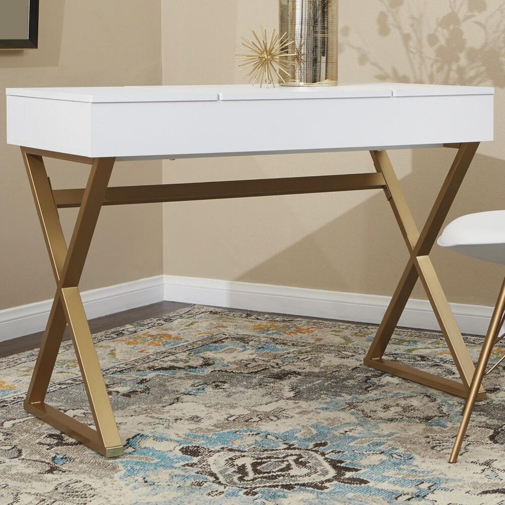 OSP Home Juliette Vanity Desk in White and Gold, , large