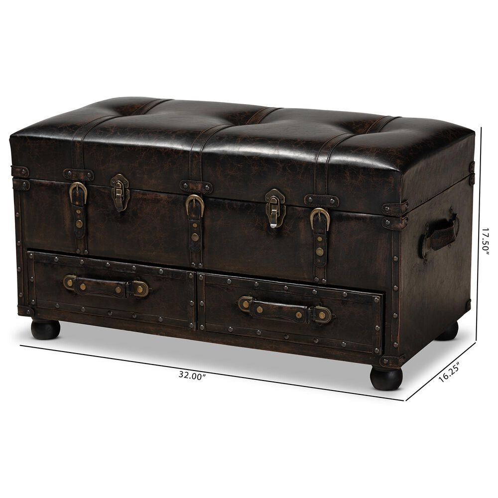 Baxton Studio Callum 2-Drawer Storage Trunk Ottoman Set in Distressed Dark Brown, , large