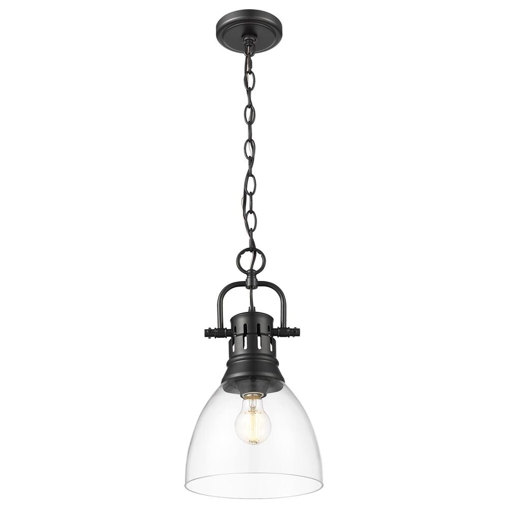 Golden Lighting Duncan 1-Light Small Pendant with Chain and Clear Shade in Matte Black, , large