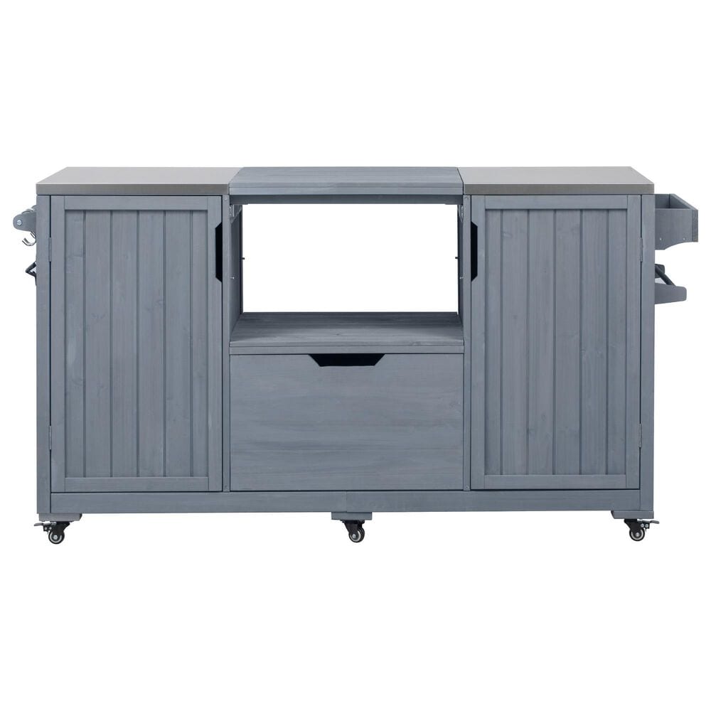 Hearth and Haven Outdoor Kitchen Island Cart with Stainless Steel Top in Grey and Blue, , large