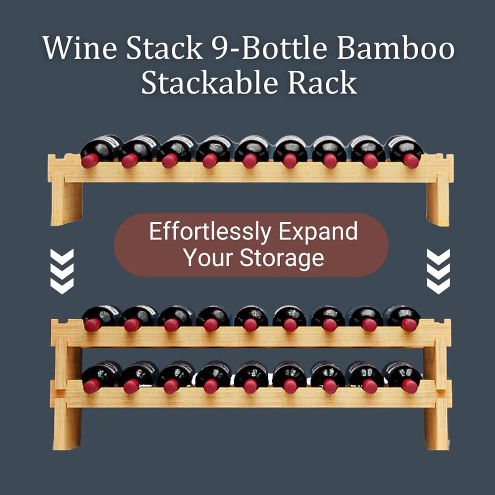 HOMLUX 9-Bottle Bamboo Stackable Modular Wine Rack in Natural, , large
