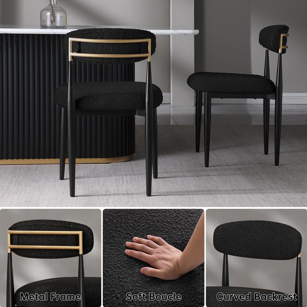 Morden Fort Modern Boucle Side Chair with Black Cushion in Black and Gold (Set of 6), , large