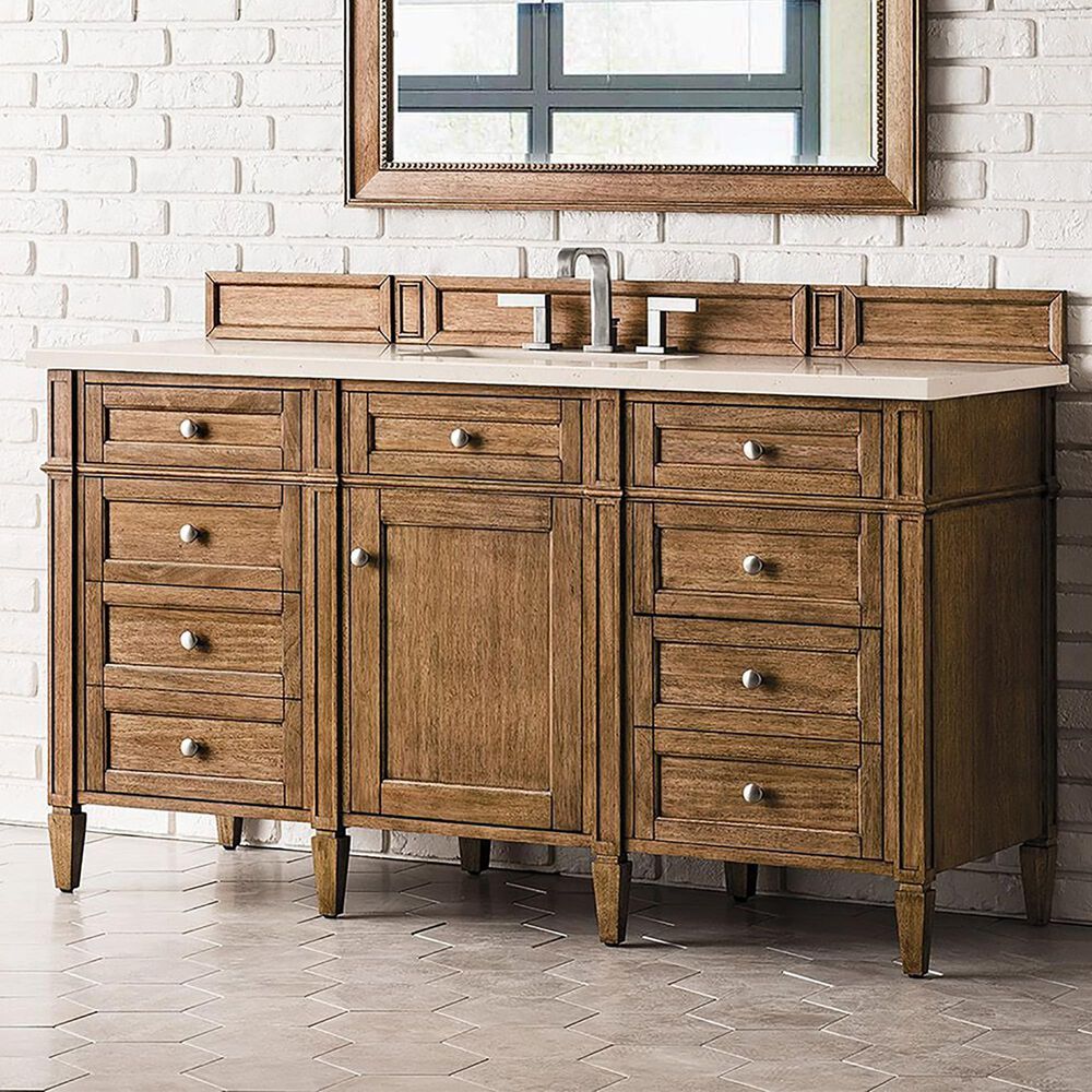 James Martin Vanities Brittany 60&quot; Single Bathroom Vanity in Saddle Brown with 3 cm Eternal Marfil Quartz Top and Rectangular Sink, , large