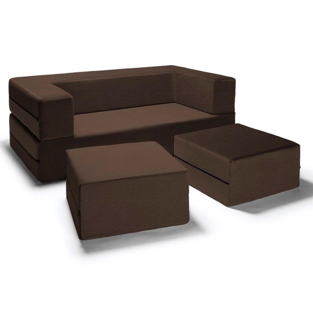 Jaxx Sacks Zipline Convertible Queen Sleeper Loveseat & Ottomans in Java Velvet, , large