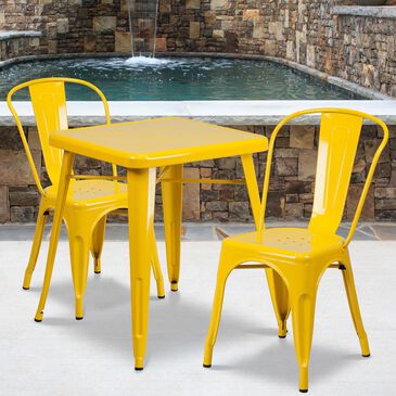 Flash Furniture 3-Piece Square Metal Table Set in Yellow, , large