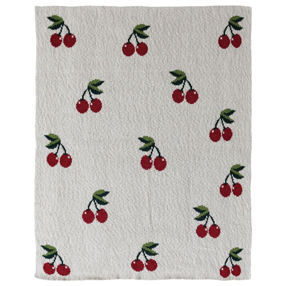 Creative Coop Little One Cotton Knit Baby Blanket with Cherries in Cream, Red and Green, , large