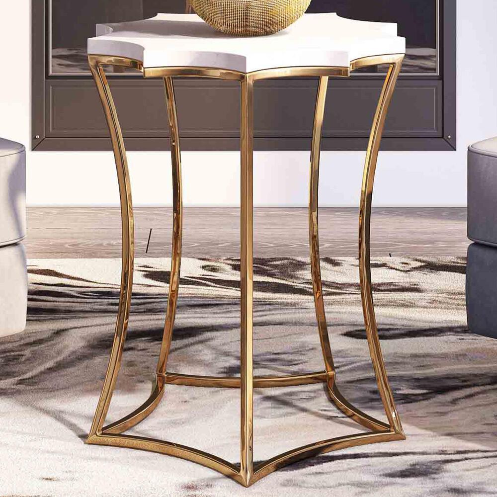 Tov Furniture Camilla Side Table in White Marble and Gold, , large