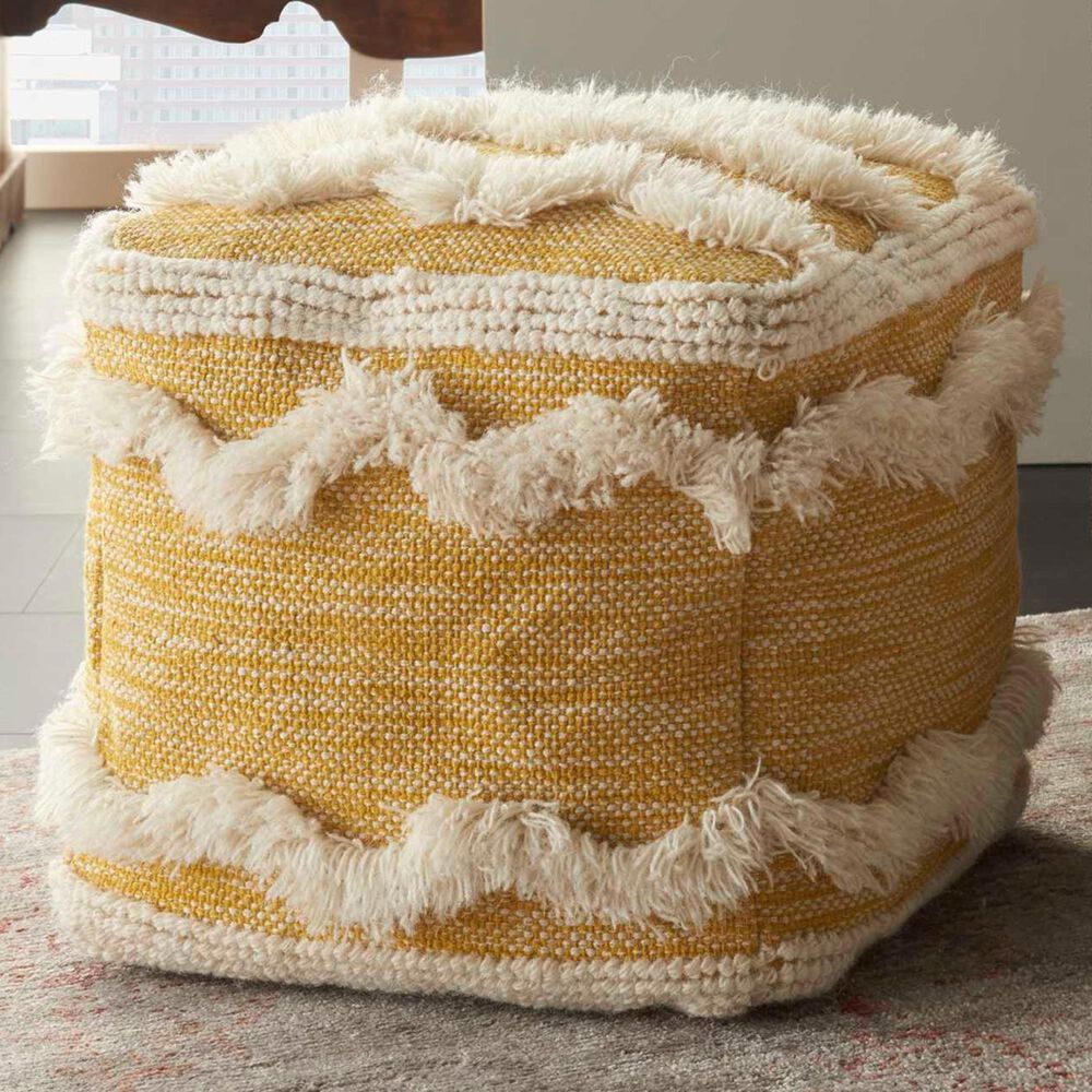 Nourison Life Styles Pouf in Mustard, , large