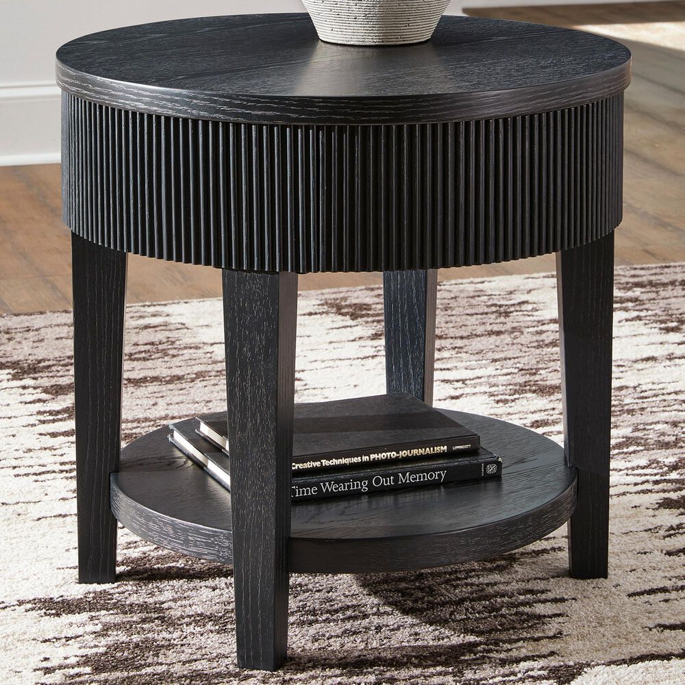 Ashley Marstream Round End Table in Dark Charcoal Black, , large