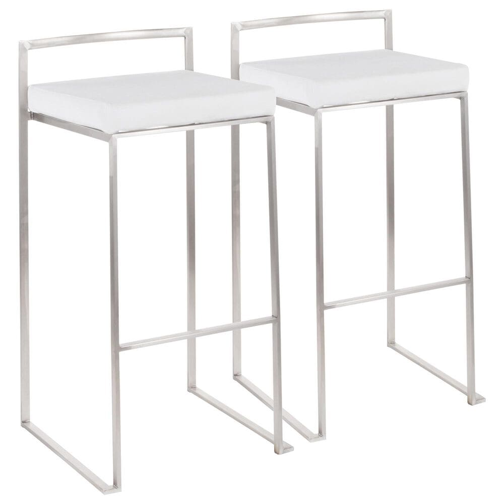 Lumisource Fuji High Back Barstool with White Velvet in Stainless Steel (Set of 2), , large