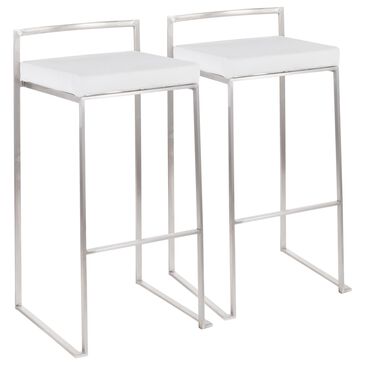 Lumisource Fuji High Back Barstool with White Velvet in Stainless Steel (Set of 2), , large