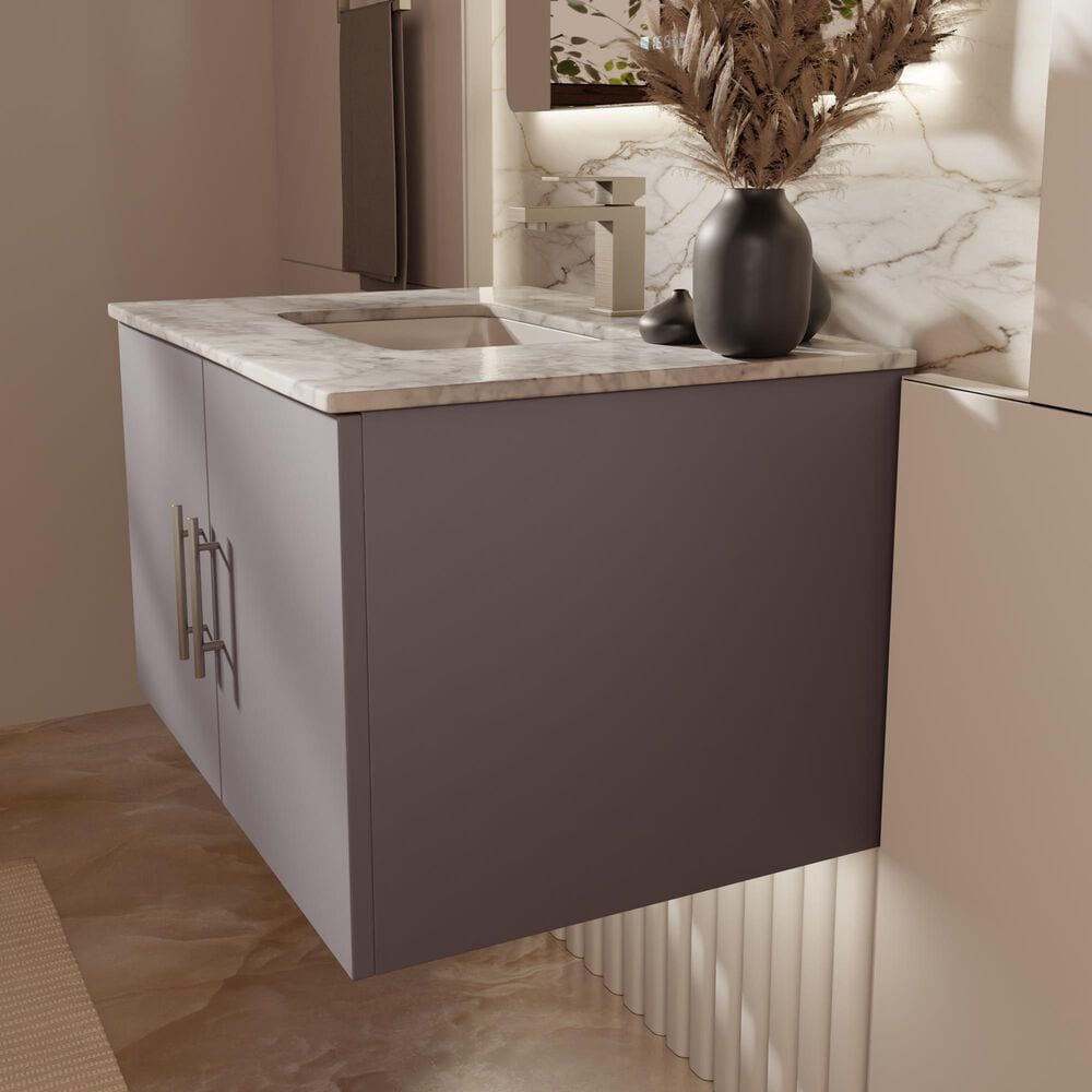 Lexora Home Geneva 30" Single Bathroom Vanity in Dark Grey with 2 cm White Carrara Marble Top and Rectangular Sink, , large